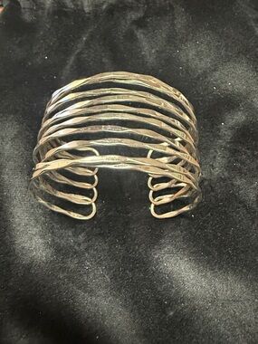 Multi-Row Hammered Metal Cuff Bracelet - Silver